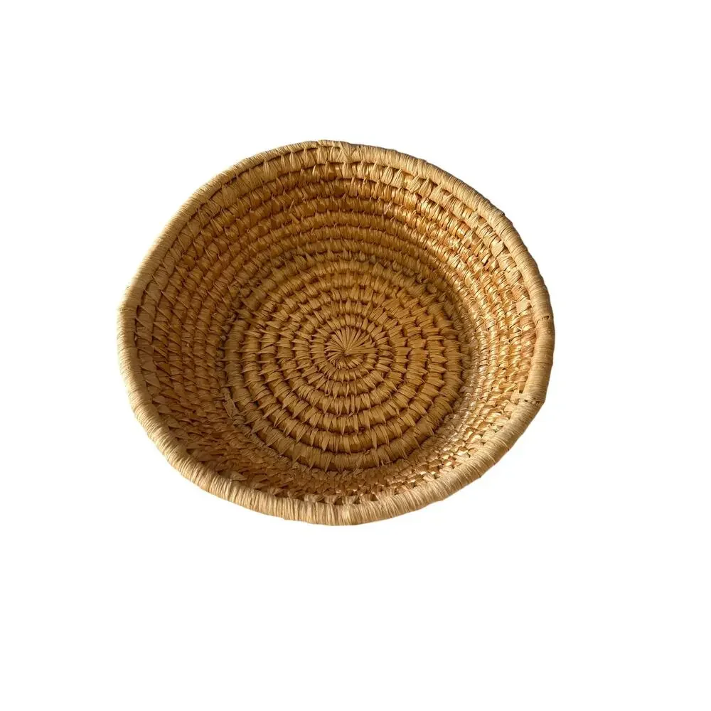 Vintage Handmade Hand Woven Weave Large Basket Bowl Round Tan 9.5 x 4